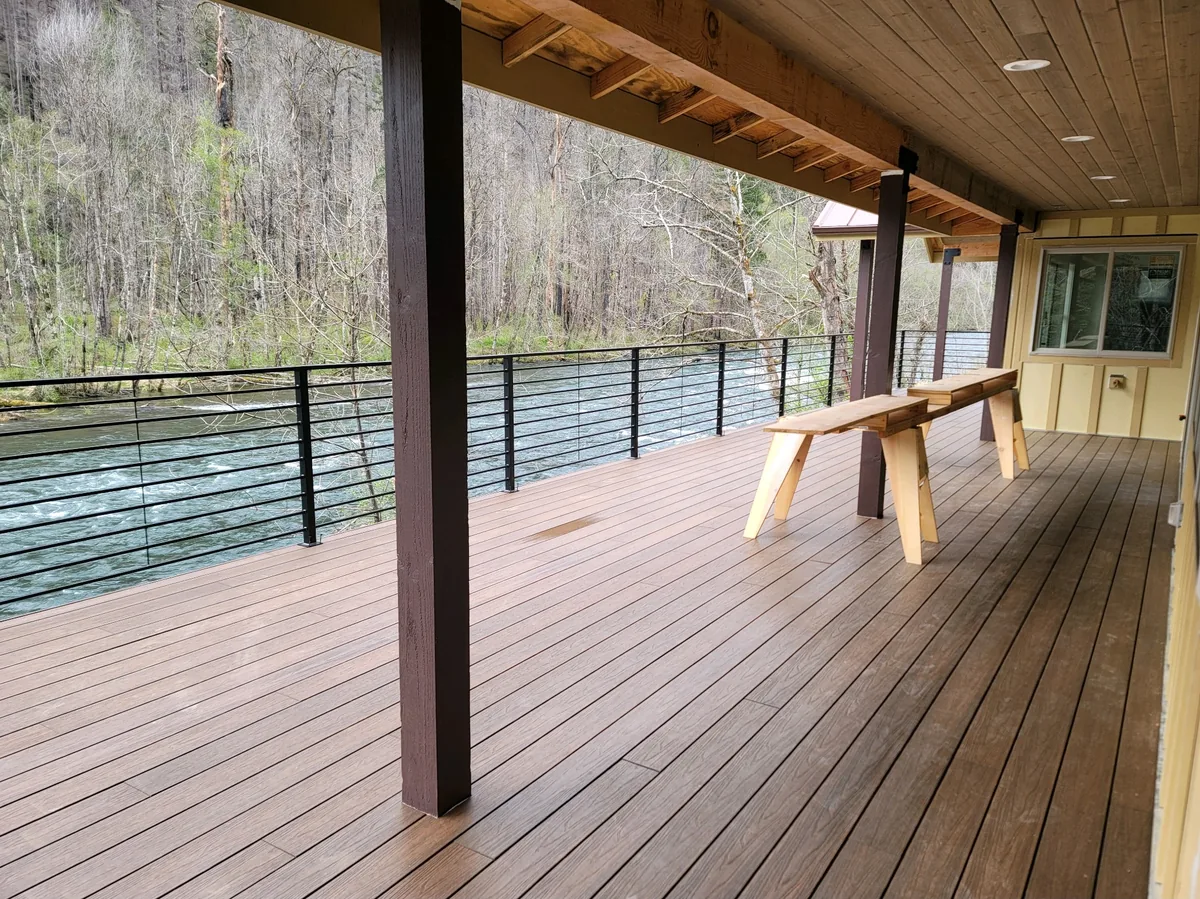 Riverfront deck built by OJEG Construction in Oregon