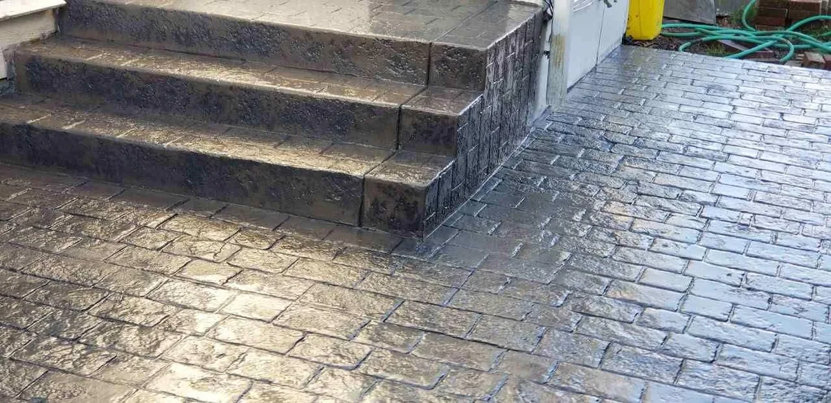 Stamped concrete steps and flatwork by OJEG Construction in Eugene, Oregon